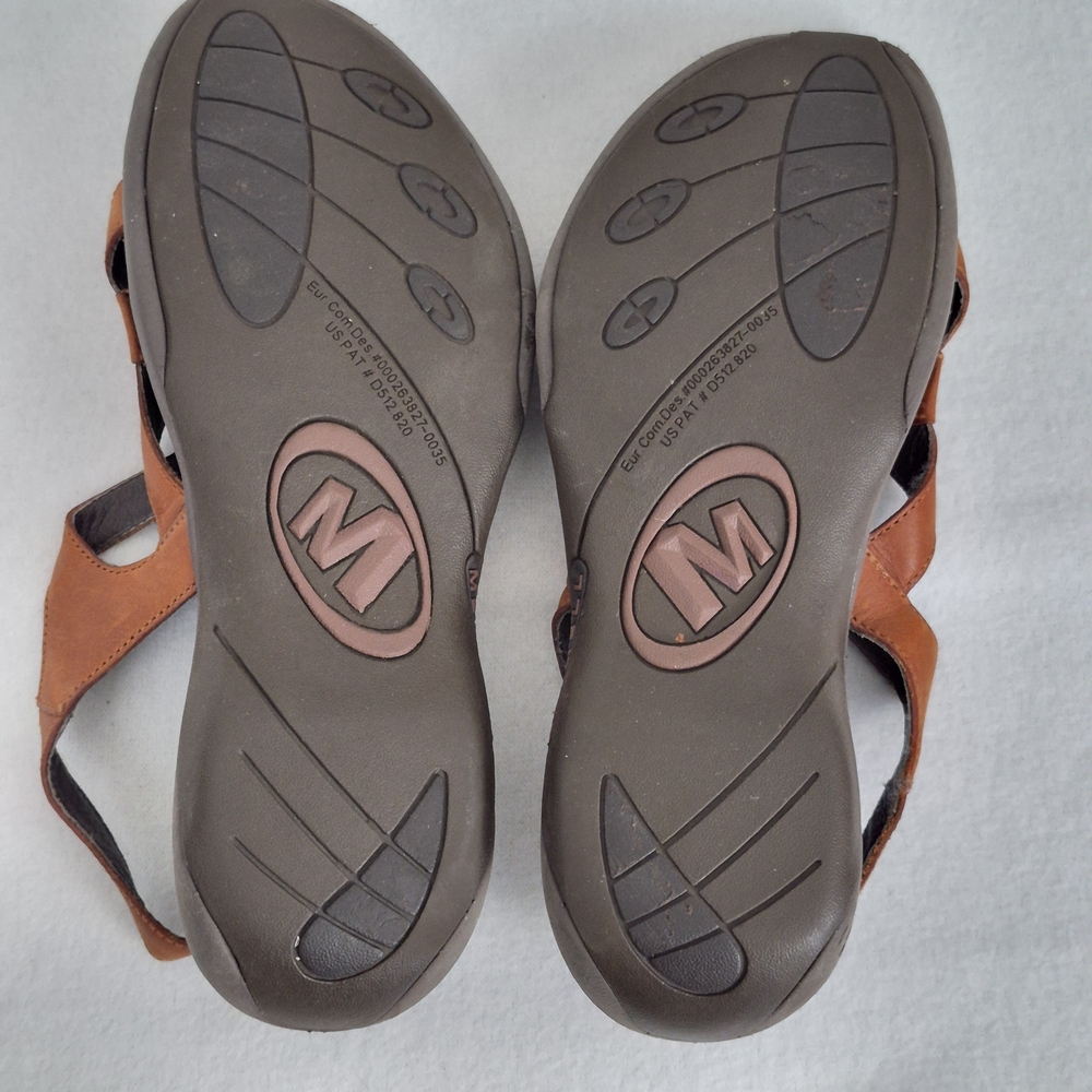 Merrell Agave Autumn Sz 7 Tan Leather Strappy Sandals Outdoors Crunchy Walking - Picture 5 of 8